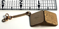 Victorian 6g Gold Filled Square Locket w/ Chain C&QR Etching Photo Cover Intact