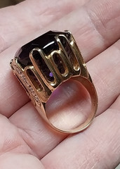 AMETHYST OVAL 14K SOLID GOLD & Diamonds Size 8 RING 26 Grams Huge