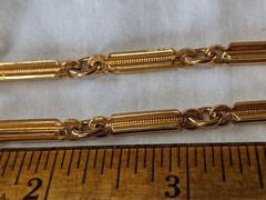 Signed Monet Bar Panel Link Chain Necklace Gold Plated Retro 70s Ex Long 36 In
