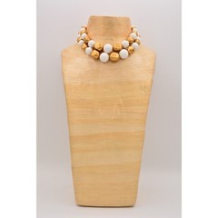 Vintage Collar Choker Necklace Brushed Gold White Beaded Thick Chunky 1980s BinR