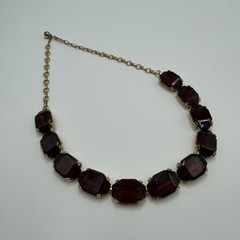 Elegant Vintage Art Deco Garnet Glass Riviera Necklace Rich Red Stones Gold Tone