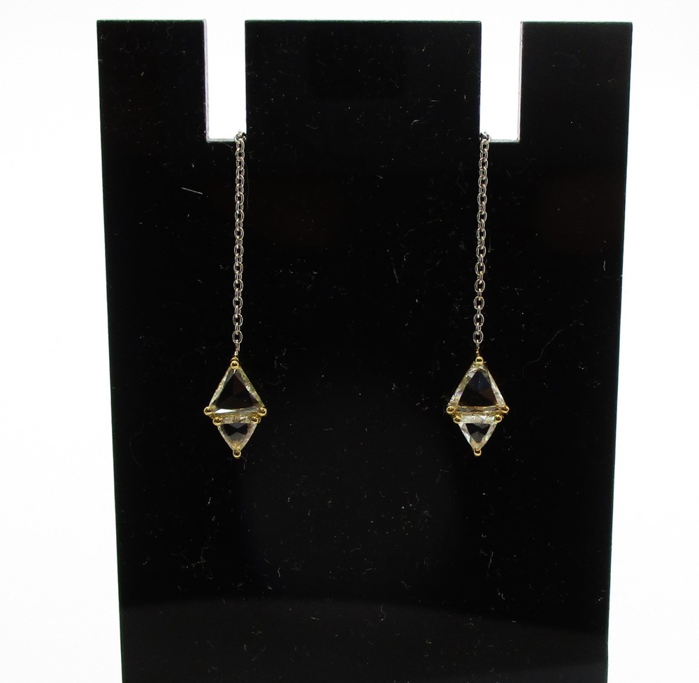 0.25 CTW Triangle Rose Cut Diamond Dangle Threader Earrings 3 1/4″ Long