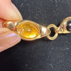 Francesca Romana FR Gold Tone Link Necklace Black & Honey Cabochons 15.5″