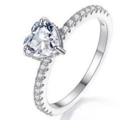 Moissanite Heart Engagement Ring Gemstone Hidden Halo CZ Sterling Silver 6 NWT