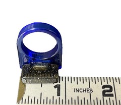 Modernist Lucite Ring Blue Black Glitter Rhinestone Size 8 Chunky Post Modern