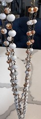 3-Layer Beaded Necklace Gold Tone Multicolor Neutral Boho Chic Long