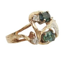 14k Yellow Gold Diamond And Tourmaline Ring Size 7.25