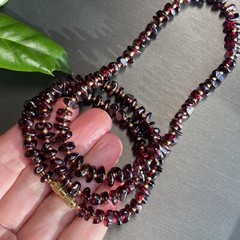 Genuine Almandine Garnet Free-Form Bead Necklace Bronze Bead Spacers Screw Clasp