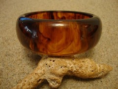 Vintage 1 1/8″ Bakelite Bracelet! Semi Translucent Amber Color w/ Rust Marbling!