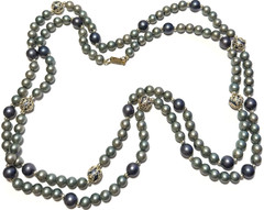 Vintage Necklace HONG KONG Blue Filigree Iridescent Peacock Faux Pearl Beaded 4