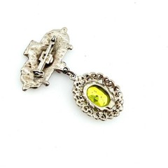 Vintage Yellow Rhinestone Bar Drop Dangle Brooch Lapel Pin Victorian Revival