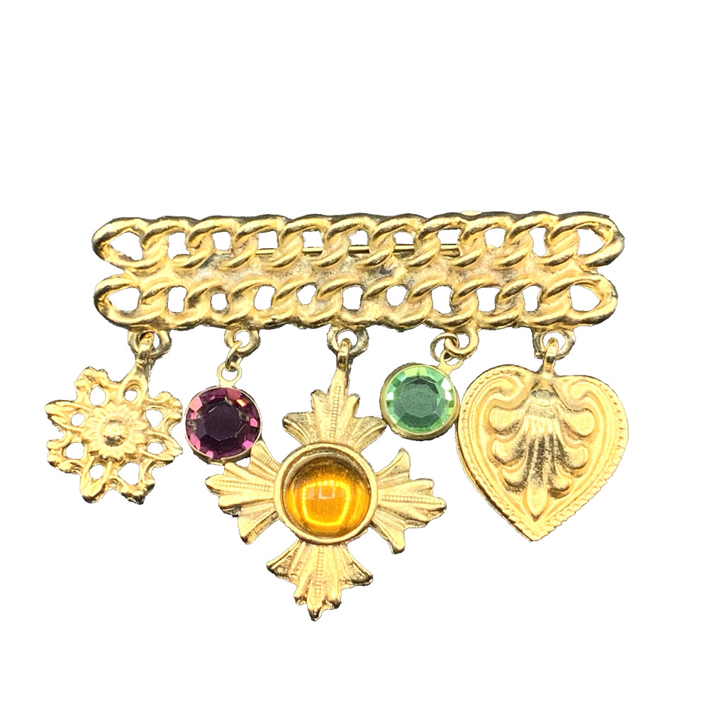 D & E Juliana DeLizza and Elster Chain Bar Pin Charms Dangling Vintage 80’s