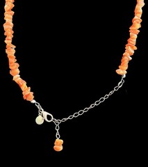 Vicky Jousan Boho Orange Calcite Heart Pendant & Aventurine Chip Necklace~1990s