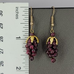 Vintage Genuine Garnet Grape Cluster Dangle Earrings 1.75″ Long