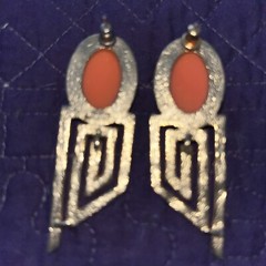 Art Deco Style Simulated Orange Coral Post Pierced Earring Gold tone Costume