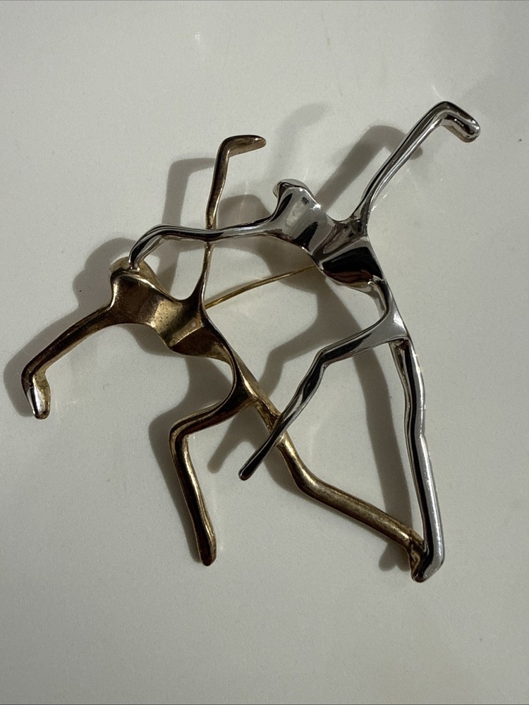 Vintage Gold & Silver Tone Modernist Abstract Dancers Brooch Pin
