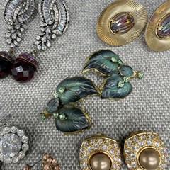 Vintage Rhinestone Earring Lot 11 Pair Dangle Leaves Crystal Monet Roman