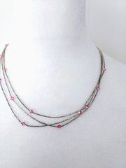 Vintage Silver Necklace & Bracelet 1990’s Pink Crystals Beautiful! 9″ drop