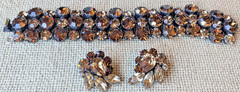 Vintage Regency Bracelet & Earring Demi Pasture Amber Brown Rhinestone Signed