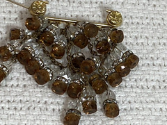 Unique Chandelier Dangle w Clear Rhinestones and Brown & Clear Crystals Brooch