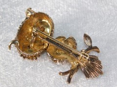 Vintage 40’s Les Bernard Signed Sterling Silver Gold Vermil Owl Bird Brooch