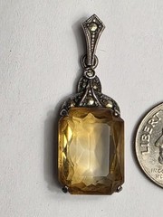 Vintage Art Deco 935 Sterling Silver Citrine Marcasite Pendant