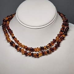Large Vintage Brown & Orange Amber Beaded Necklace 30-in Graduated 22 Grams