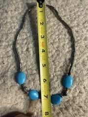 VTG 38” Faux Turquoise Silver T Necklace Barrel Closure