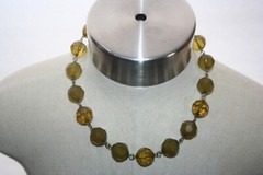 Adjustable Choker Princess Necklace Facet Green Amber Bead Lucite Acrylic Resin
