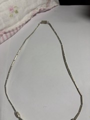 Vintage Liquid Silver And Black Glass Beaded Necklace Measuring 17 Inches