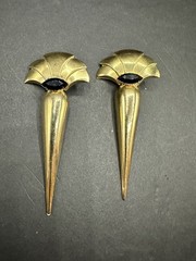 Vintage Art Deco Statement Goldtone Black Rhinestone Earrings Large Drop Clip-on
