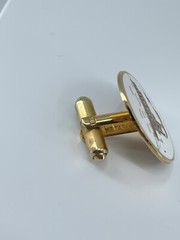 Mr Tara River boat cufflinks and tie clip set red gold white enamel 1″