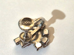 VTG Duane Earrings Pink Baguettes Rhinestones SIlver Tone Screw Back .75″ Signed