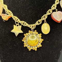 Vintage Brassy-Bronzy Chain Necklace of Mixed Metals: Heart, Bird, Angel Wing