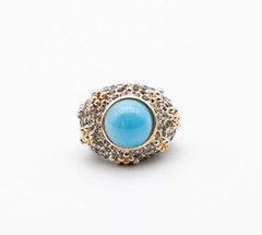 Jomaz Vintage Two Toned Turquoise Pave Rhinestone Cocktail Ring Size 6.5