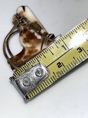 Vintage Horse Head Equestrian Pendant Carved Mother Of Pearl/Ivory/Elk Ant Brass
