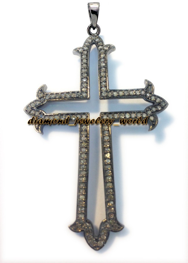 1.91ctw Genuine Old Mine Rose Cut Diamond Silver Victorian Cross Pendant Jewelry