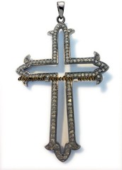 1.91ctw Genuine Old Mine Rose Cut Diamond Silver Victorian Cross Pendant Jewelry