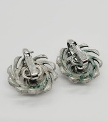 Crown TRIFARI Earrings 1 in Brushed Modernist Silver Tone Clips Vintage .75 in