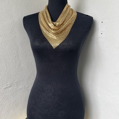 XL Vintage Chainmail Mesh Disco Scarf Bib Necklace Gold Bandanna Collar Cowl 24”