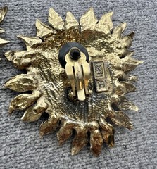 Vintage Yves Saint Laurent YSL Paris Robert Goossens Golden Sun Face Earrings