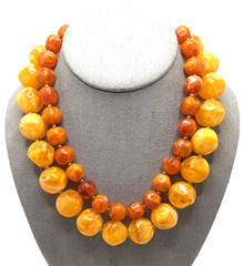 Vintage Double Strand Beaded Choker Necklace Orange Lucite Swirl Mid Century 18″