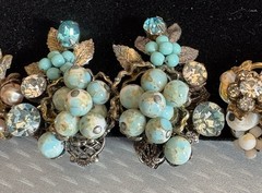 Robert Clip Earring LOT 6 Pair Wired Bead Cluster AB Rhinestone All Signed Vtg