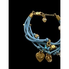 Vintage Y2K Juicy Couture Blue Cord Charm Bracelet Crown Peace Heart