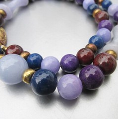 Vintage AGATE Purple, Lilac, Blue, & Red + Copper Bead 18″ Necklace