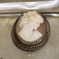 Vintage Hand Carved Cameo Brooch & Earrings Set 12K Gold Filled