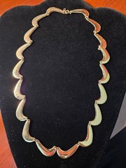 1970s Gold Tone Boomerang Wave Crescent Link Necklace Modernist MCM Collar 20″