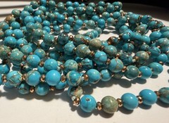 Vintage 80” Genuine Blue Turquoise Beaded Necklace Knotted Copper Spacers 71g