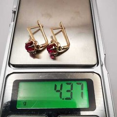 USSR Vintage Earrings Rose Gold 583 14K Star Jewelry Ideal Condition Ruby 4.4g