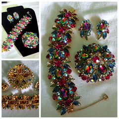 Juliana Rhinestone BRACELET BROOCH EARRING SET Book Pcs Watermelon Vitrail Rare